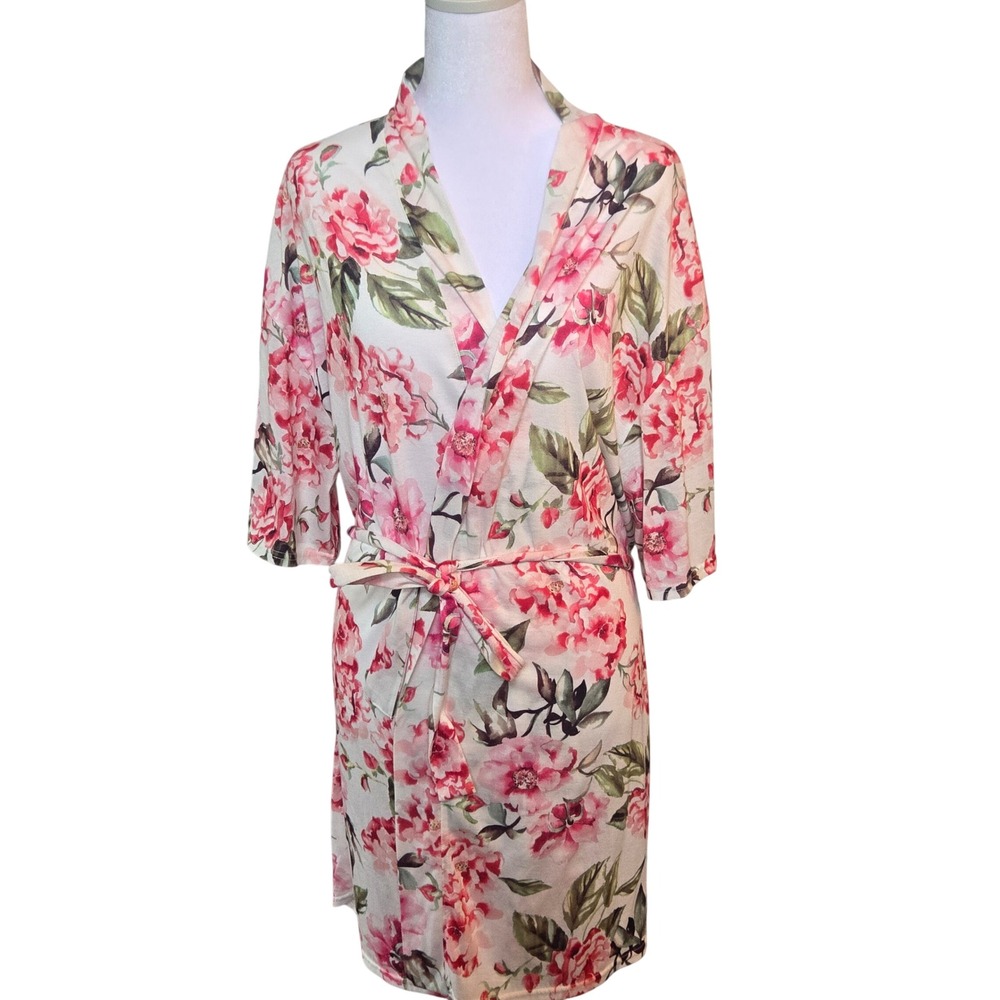 Show Me Your Mumu Pink Floral Robe One Size OS Kimono Wrap Loungewear High Low
